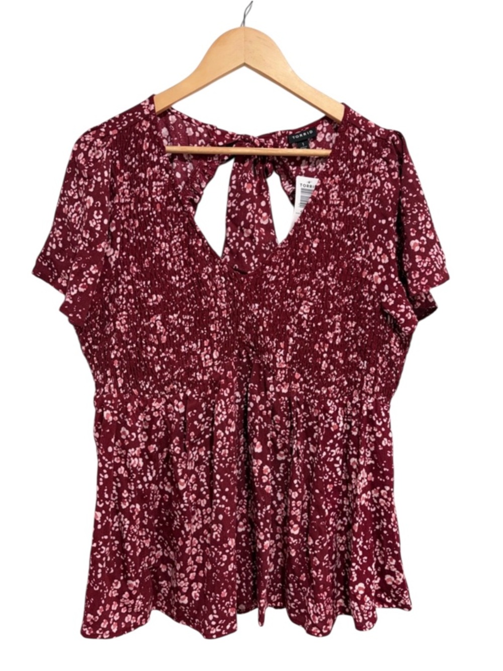 2/$40 Torrid Smocked Tie Back Speckled Dot Blouse with Flutter Sleeve NWT